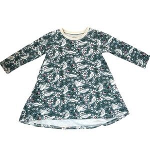 Whimsical Kids Dress in Bird & Floral Print Teal Cream Pink Sz 4T